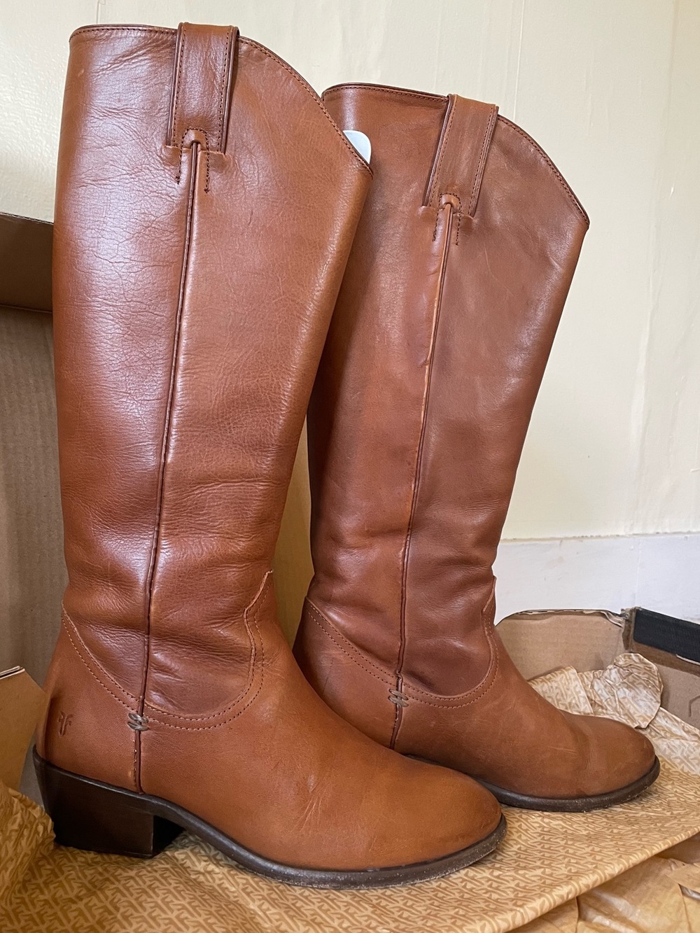 Frye Carson Pull On Women's Tall Cowgirl Leather Boots Molasses Western Vintage - Picture 5 of 16